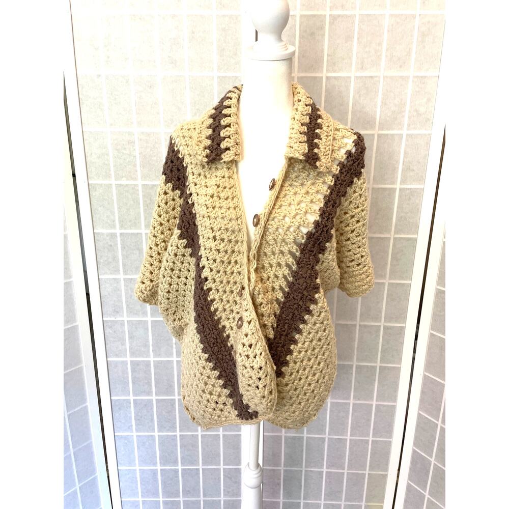 Handmade Crochet Cardigan Sweater Boho Beachy Chunky Knit Open Front